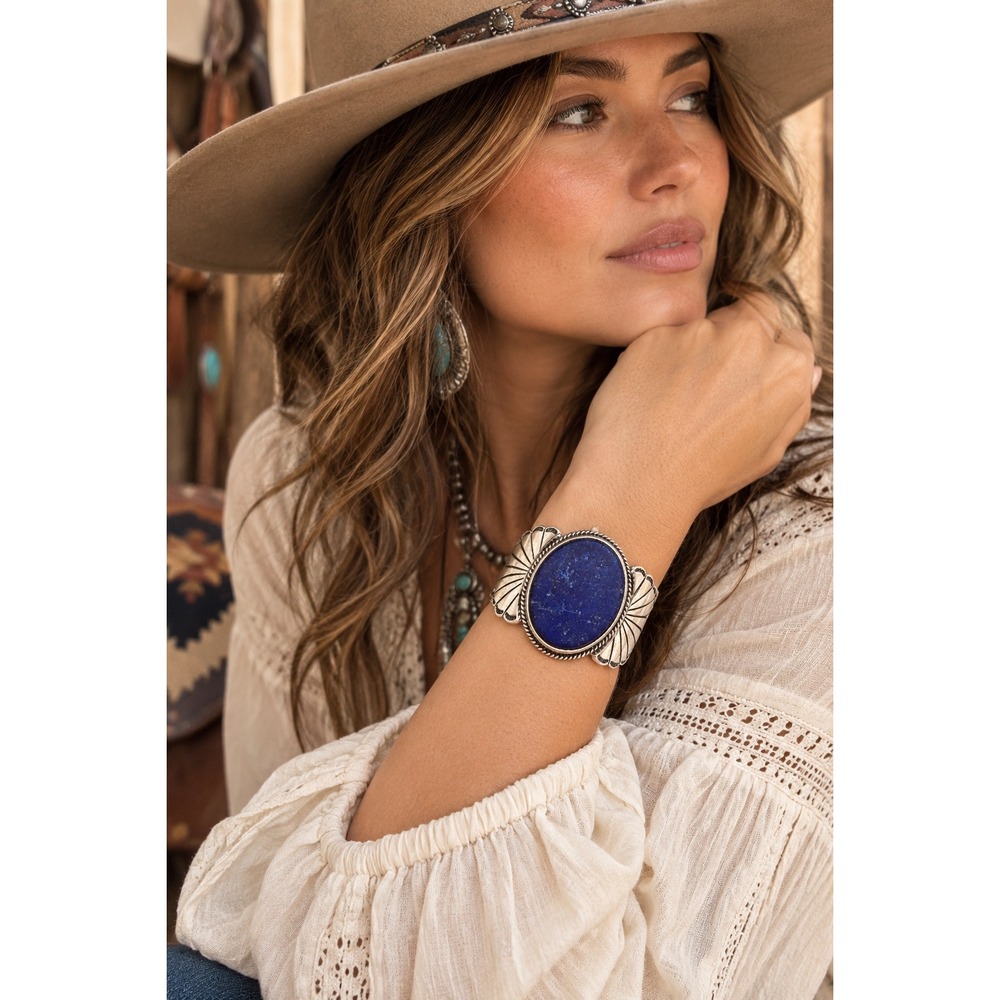 Elegant Cuff with Deep Blue Stone